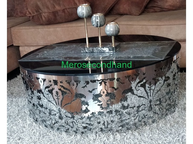 Black glass Center table with cutwork - 1/1